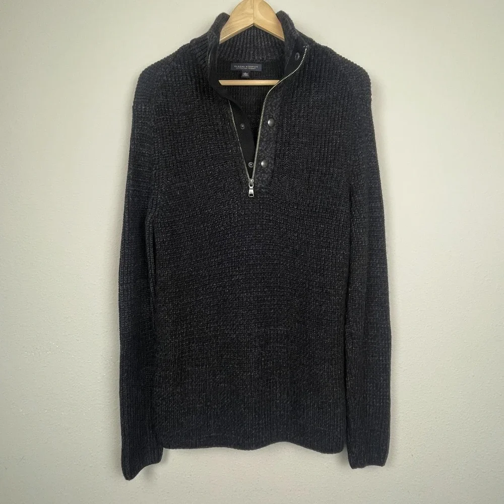 Banana Republic Men's L Merino Wool 1/4 Zip Button‎ Sweater Gray Old Money